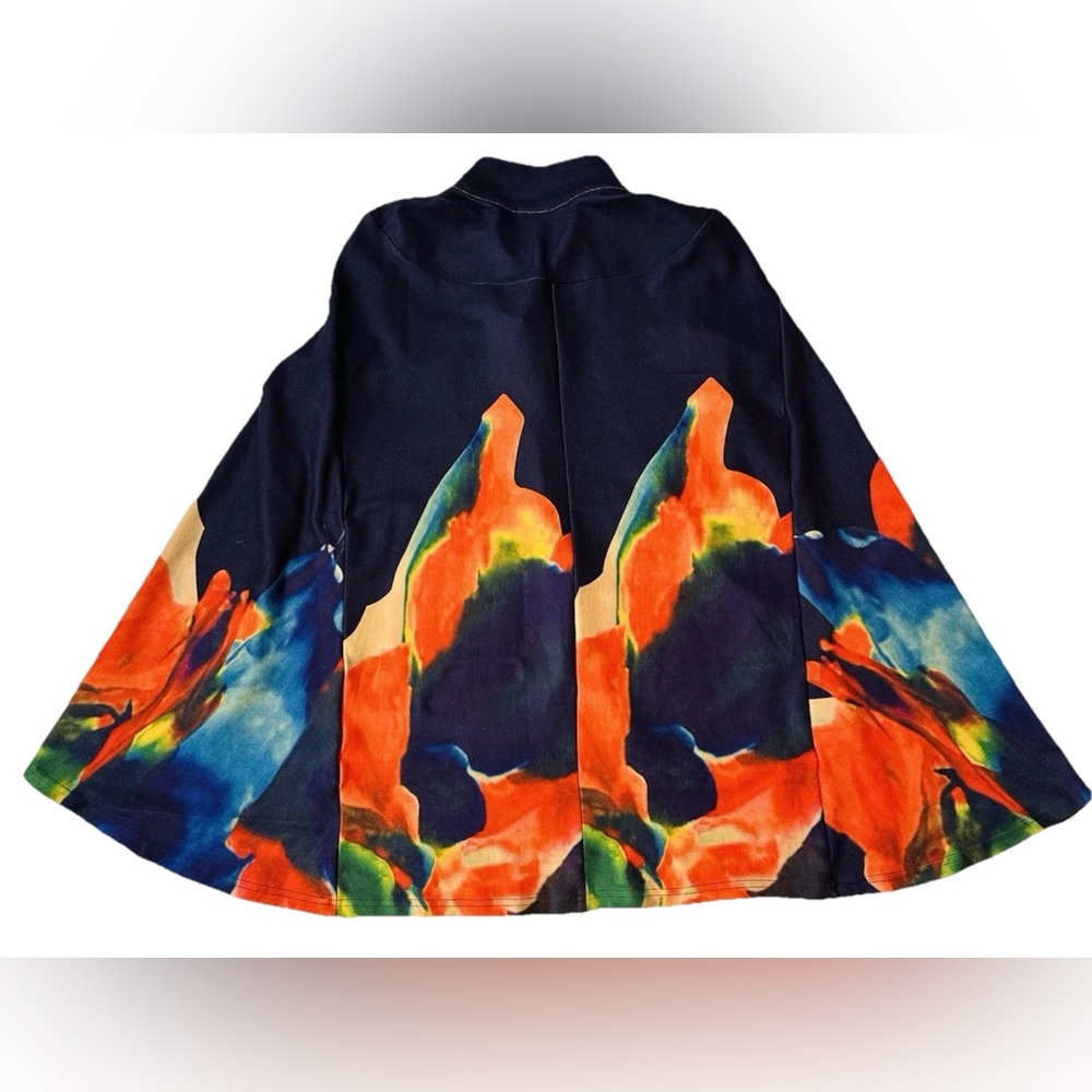 Radzoli Abstract Cape M Coat Faux Suede SOFT Artsy Hippie Boho Comfy Cottagecore